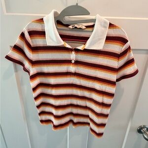 SO Striped Waffle Knit Polo Top XXL Retro Crop Shirt